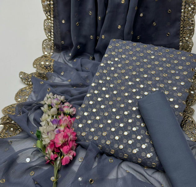 Hiba Bukhari Pure Chiffon 9mm Sequence CS-7003-Grey