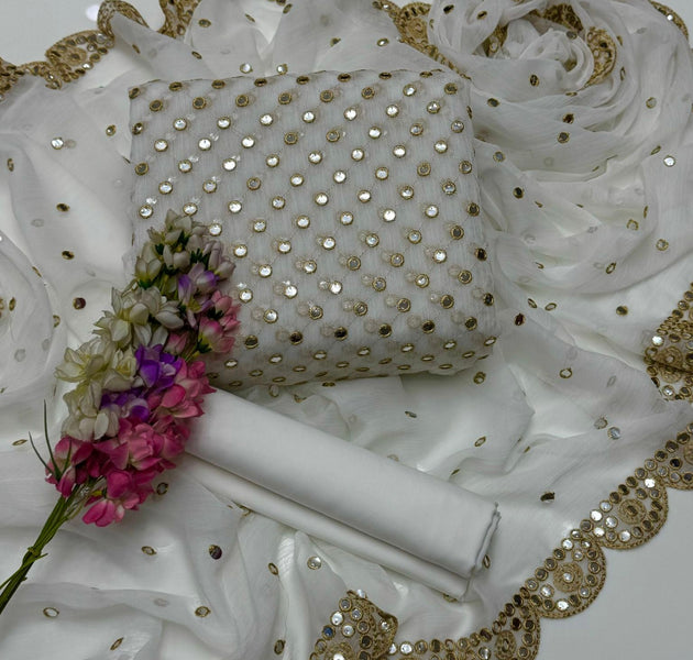 Hiba Bukhari Pure Chiffon 9mm Sequence CS-7004-White