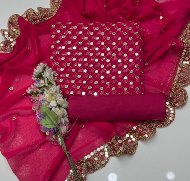 Hiba Bukhari Pure Chiffon 9mm Sequence CS-7005-Shoking Pink