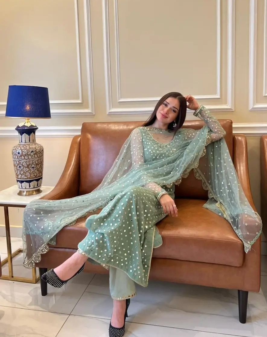 Hiba Bukhari Pure Chiffon 9mm Sequence CS-7009-Piesta green