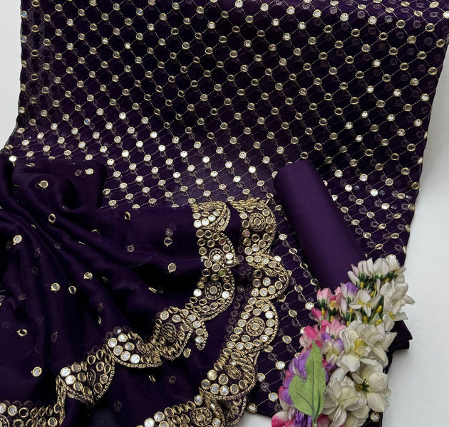 Hiba Bukhari Pure Chiffon 9mm Sequence CS-7006-Jamni Marginda