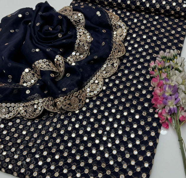 Hiba Bukhari Pure Chiffon 9mm Sequence CS-7010-Nevy Blue