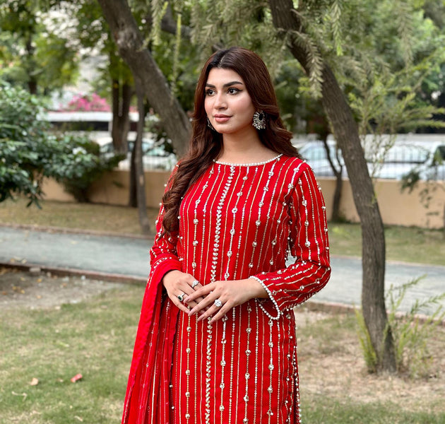 Hania Amir Pure Chiffon Perl Embroidery CS-4004