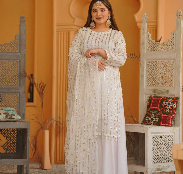 Hania Amir Pure Chiffon Perl Embroidery