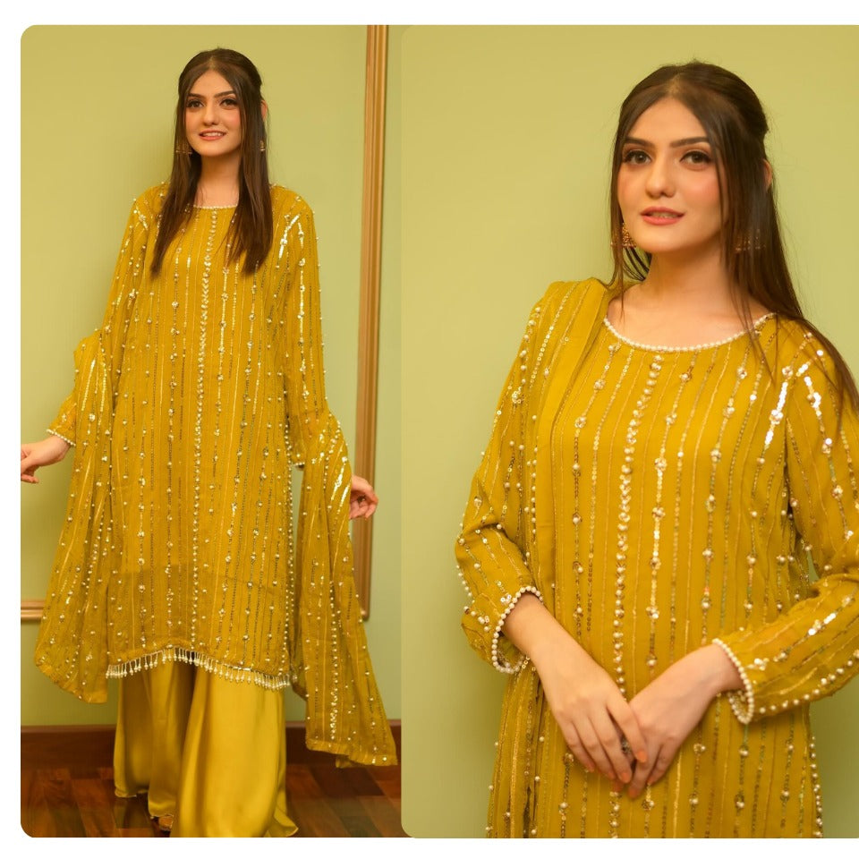 Hania Amir Pure Chiffon Perl Embroidery
