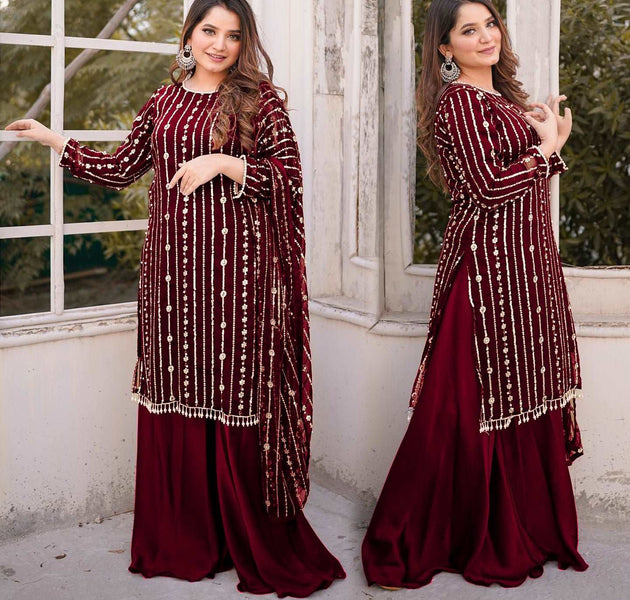 Hania Amir Pure Chiffon Perl Embroidery CS-4007